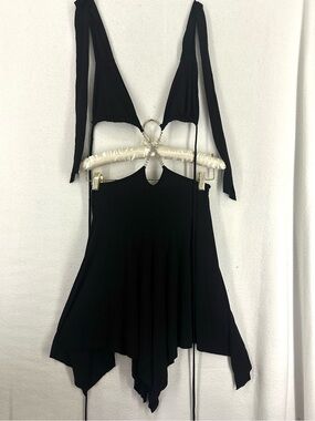 Codigo Black Rhinestone Ring Handkerchief Hem Halter Dress Women’s Size S